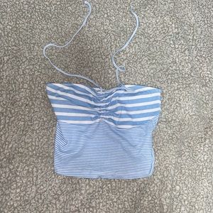 Blue and white striped halter top